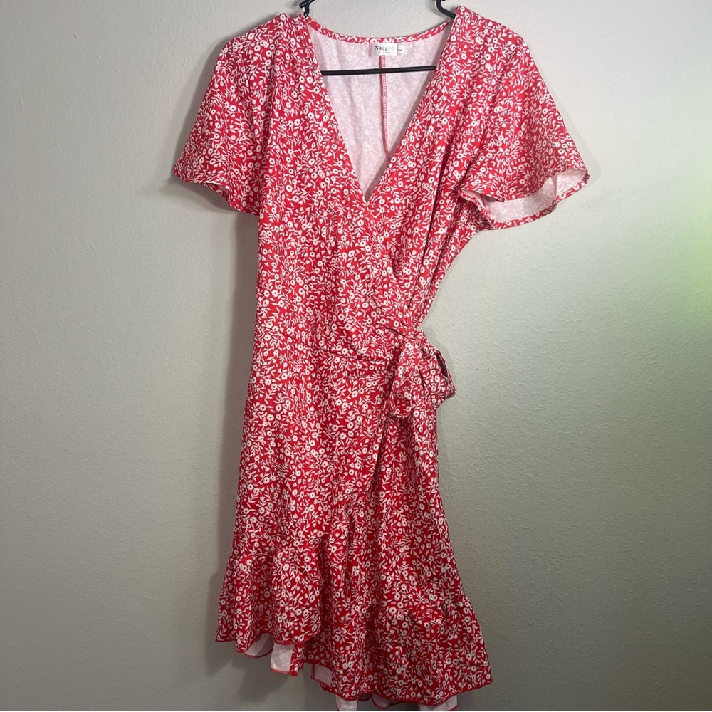 Nagoo red floral wrap dress